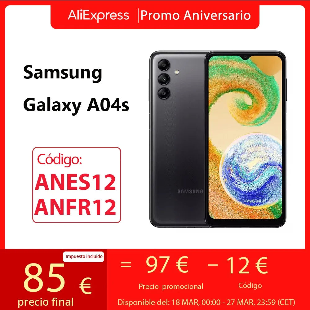 Version globale Samsung Galaxy A04s Smartphone 50MP Appareil photo principal 6.5'' HD+ Écran Samsung Exynos 850 Octa-Core 15W 5000mAh Batte