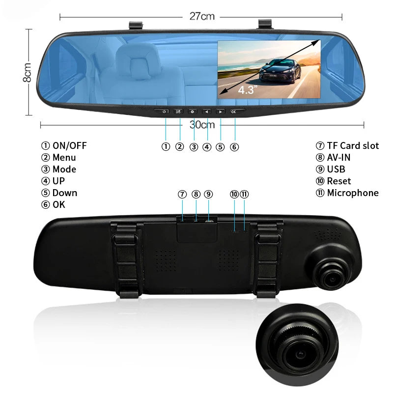 E-ACE Full HD 1080P Voiture Dvr Caméra Auto 4.3 Pouces Rétroviseur Enregistreur Vidéo Numérique Double Objectif Caméscope Enregistreur