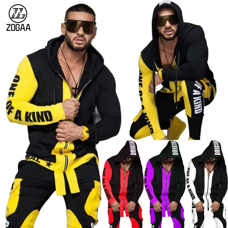 ZOGAA Hip Hop Hommes Cool Hoodies Set 2 Pièces Survêtement Veste À Capuche Et Pantalon Jogging Costume Survêtements