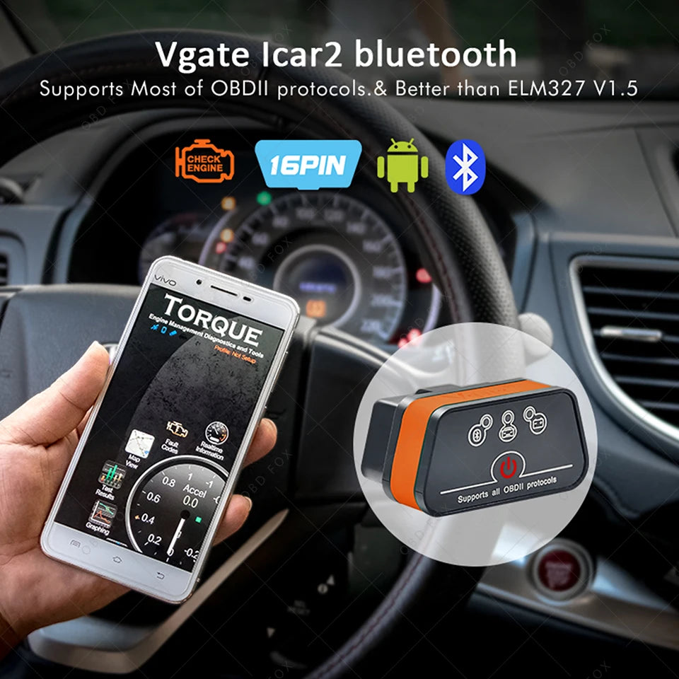 Vgate Icar2 Bluetooth WiFi ELM327 V2.1 Lecteur de code OBD2 Scanner ELM 327 icar 2 Outil de diagnostic pour ios/Android/PC Couple OBDII