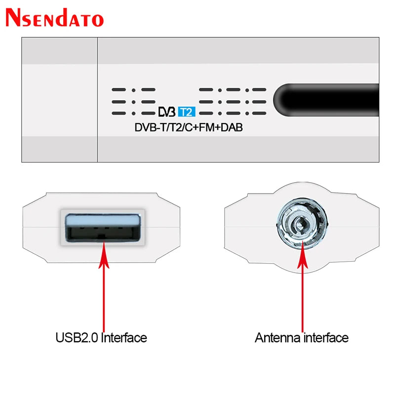 Antenne numérique USB 2.0 HDTV TV télécommande Tuner Enregistreur et récepteur pour DVB-T2 / DVB-T / DVB-C / FM / DAB pour ordinateur portable, livraison gratuite en gros