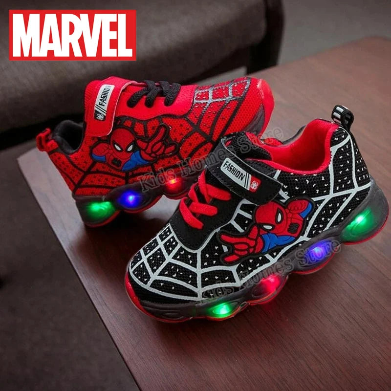 Disney Spiderman Led Light Glowing Sneakers Mode pour Garçons Filles Enfants Chaussures Jusqu’à Respirant Sports Chaussures De Course