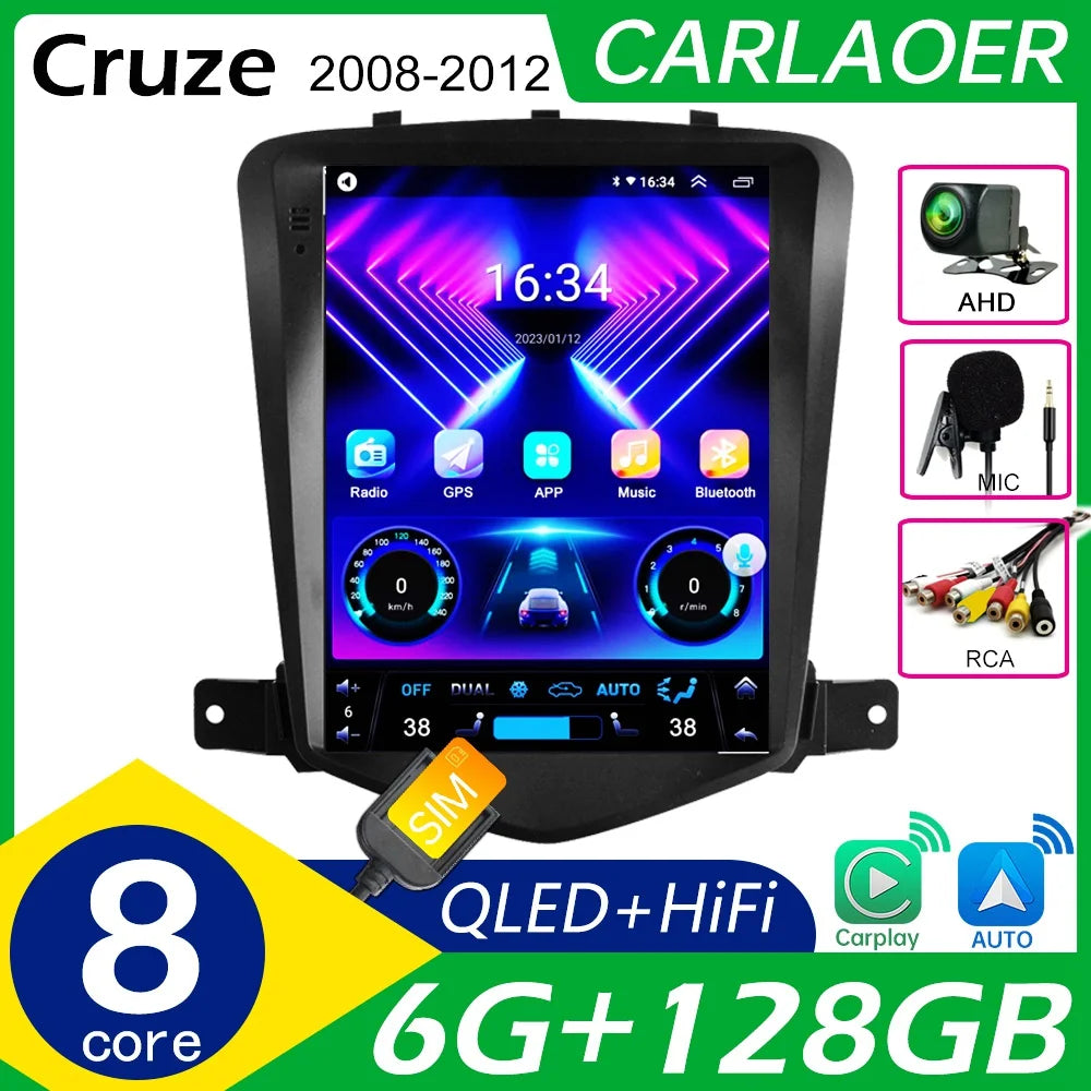 Lecteur Android de voiture pour Chevrolet Cruze J300 2008 - 2012 2din Radio Multimédia Vidéo GPS CarPlay Auto 2 din pour le style Tesla