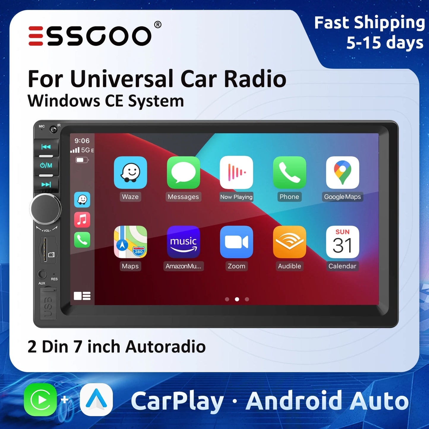 ESSGOO Filaire Carplay Voiture Systèmes Intelligents 7" Autoradio Universel Autoradio Automobile Multimédia Voiture Play Windows Système CE