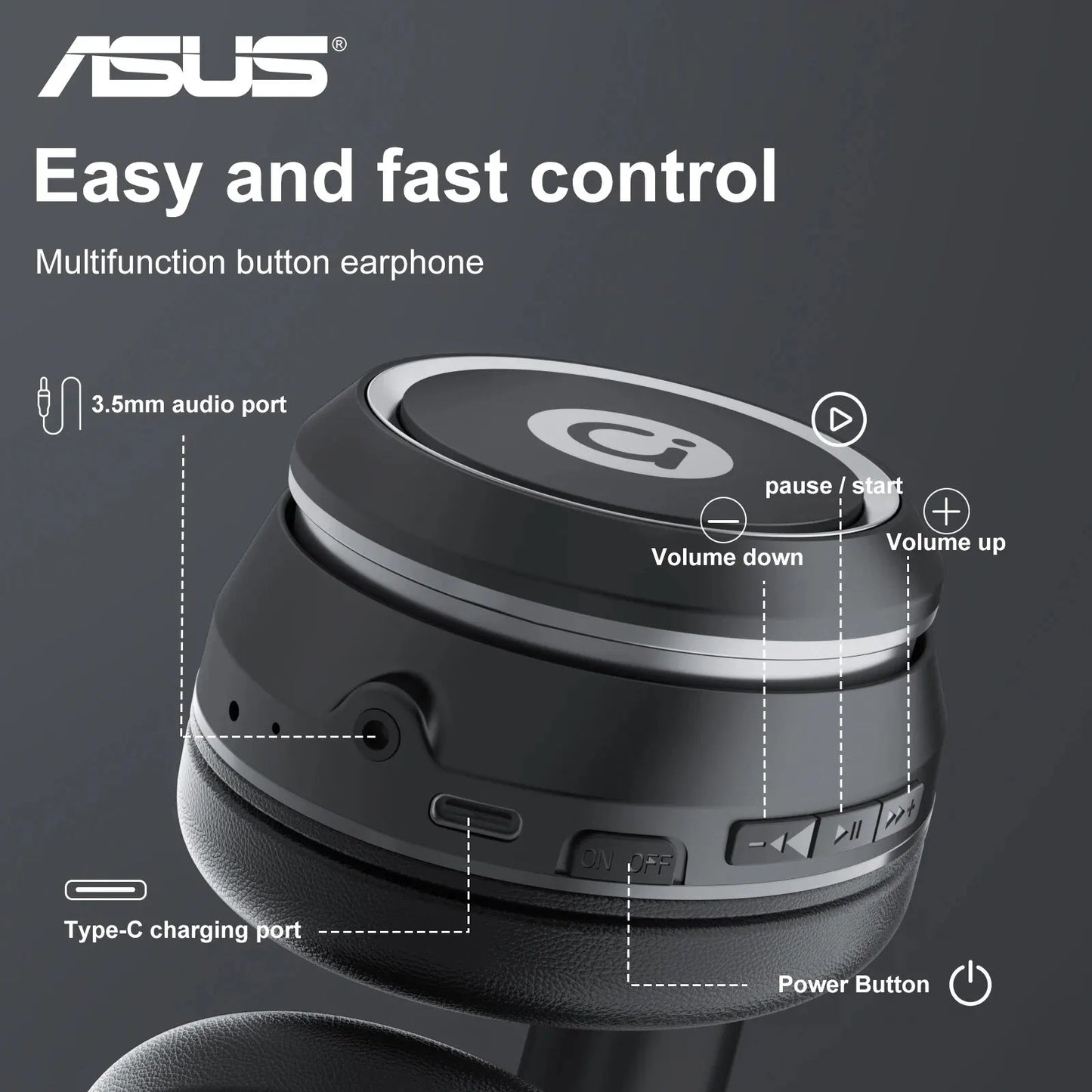 ASUS Casque Bluetooth sans fil D96 Gaming Ultra Low Latency Long Life Volume Control 5.3 Puce