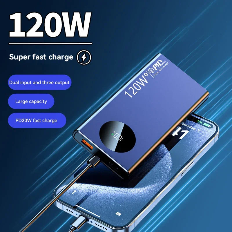 120W Super Charge Rapide 50000mAh Mince et Léger Banque D’alimentation Téléphone Portable Accessoires Batterie Externe pour Samsung, Xiaomi, Apple