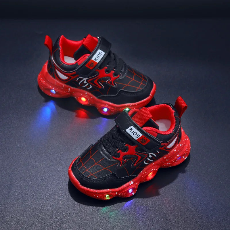 Automne Nouveau Lumineux Enfants LED Lumière Chaussures En Cuir Spider Garçons Casual Chaussures De Sport 1-6 Ans Enfants Baskets