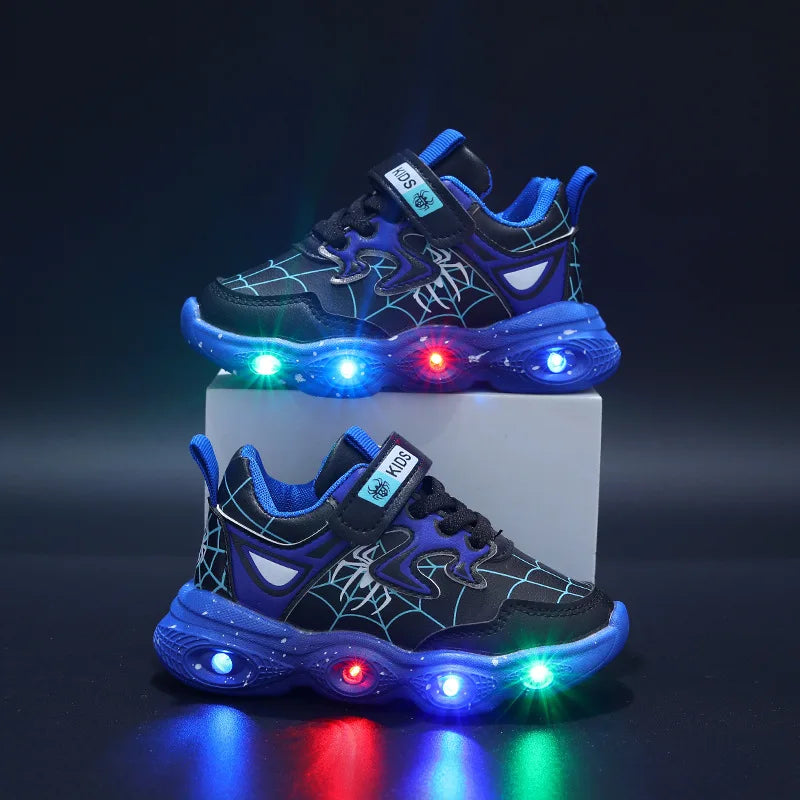 Automne Nouveau Lumineux Enfants LED Lumière Chaussures En Cuir Spider Garçons Casual Chaussures De Sport 1-6 Ans Enfants Baskets