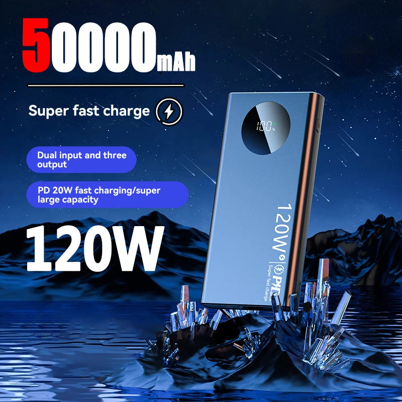 120W Super Charge Rapide 50000mAh Mince et Léger Banque D’alimentation Téléphone Portable Accessoires Batterie Externe pour Samsung, Xiaomi, Apple