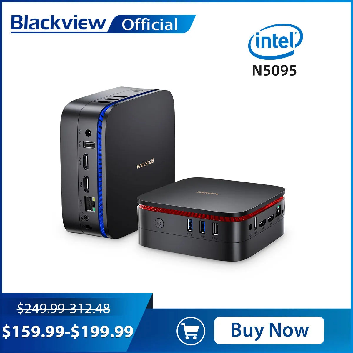 Blackview MP60 Windows 11 Pro Intel 11e génération N5095 Mini PC DDR4 16 Go 512 Go SSD VESA/Maison/Entreprise Mini ordinateur de bureau 4K HDMI