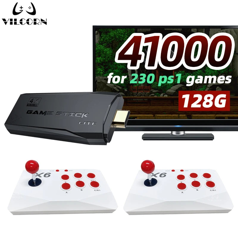 VILCORN Arcade Console De Jeu Vidéo 4K TV Game Stick avec Double Arcade Joysitck 41000 Jeux Pour MAME/Sega/PS1/Atari Kid Cadeau