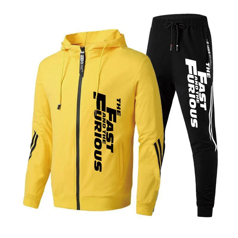 Nouveau Survêtement Homme Printemps et Automne Pantalon De Survêtement Deux Pièces Ensemble Impression Sport Veste + Pantalon De Course Rapide et Furieux Pardessus