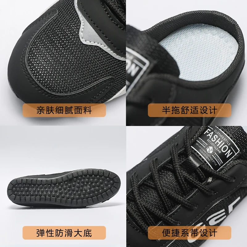 2023 Nouveau Style De Mode Chaussures Pour Hommes Semelle Longue Semelle Plat D’été Respirant Section Mince Baotou Maille Respirer Demi Pantoufles