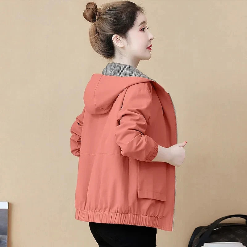 2024 Nouveau Printemps Automne Veste Décontractée Mode Féminine Femmes Manteau Tops Lâche À Capuche Fermeture Éclair Court Coupe-Vent Vêtements D’extérieur Broder