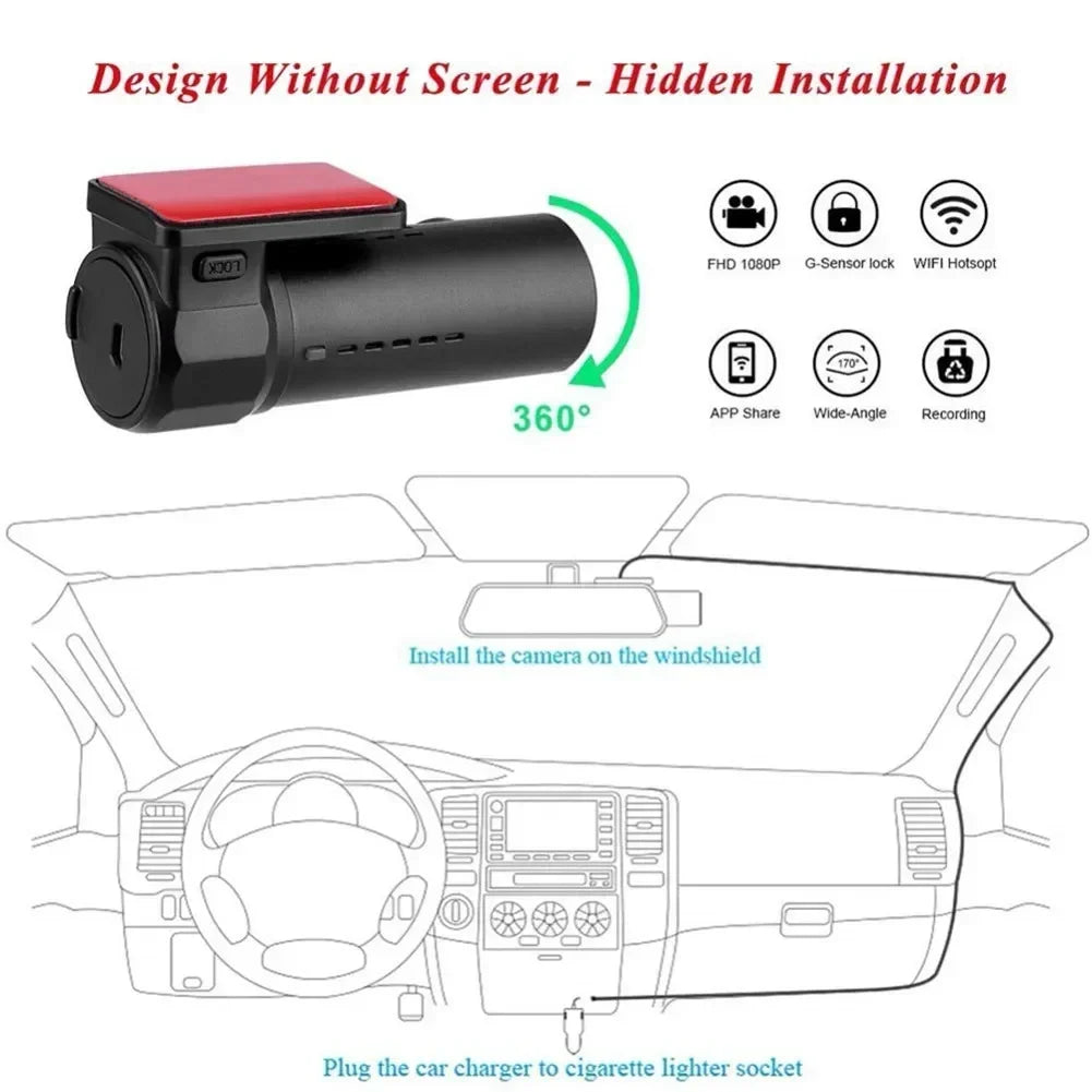 HD1080P Mini Dash Cam Vision Nocturne Voiture DVR Caméra WiFi Intelligent Vidéo Recodeur 170 ° Grand Angle Caméra Enregistrement Vidéo Voiture DVR