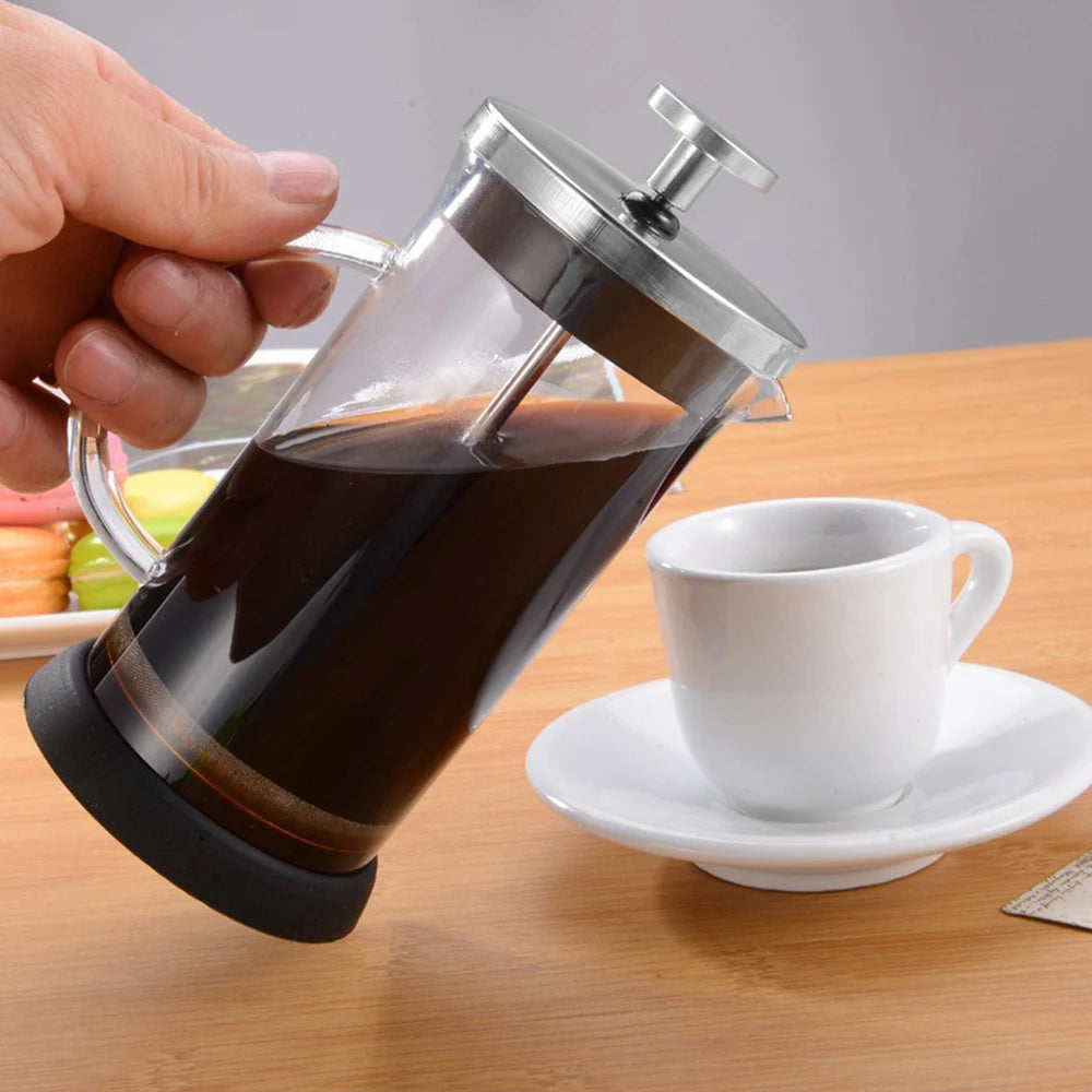 Pot de presse française en verre Filtre en acier inoxydable Maille Cafetière Multifonctionnel Poinçon À La Main Pot Accessoires De Café