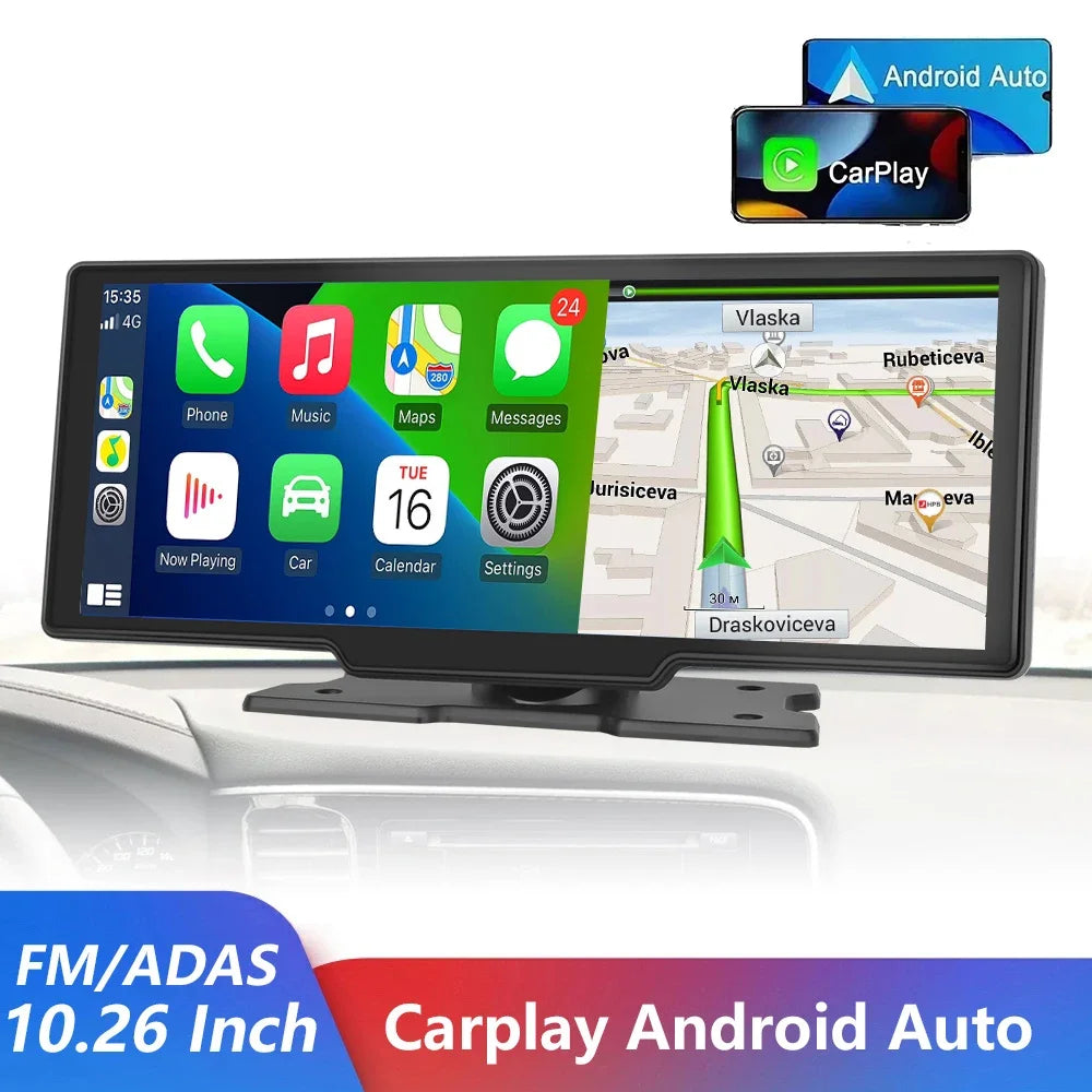 10.26 « Miroir De Voiture Enregistrement Vidéo Sans Fil Carplay Moniteur Android Auto Tableau De Bord DVR Automobile Lecteur Multimédia