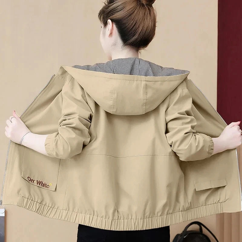 2024 Nouveau Printemps Automne Veste Décontractée Mode Féminine Femmes Manteau Tops Lâche À Capuche Fermeture Éclair Court Coupe-Vent Vêtements D’extérieur Broder