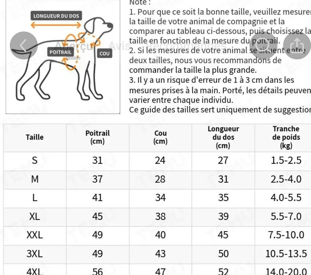 Gilet de chien chaud envoi gratuit et rapide 2/4j