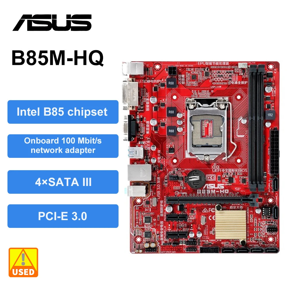 ASUS B85M-HQ avec processeur Core i7 4770 + DDR3 8G*2 Intel B85 PCI-E 3.0 LGA 1151 Carte mère DVI 4×SATA III USB3.0 Micro ATX