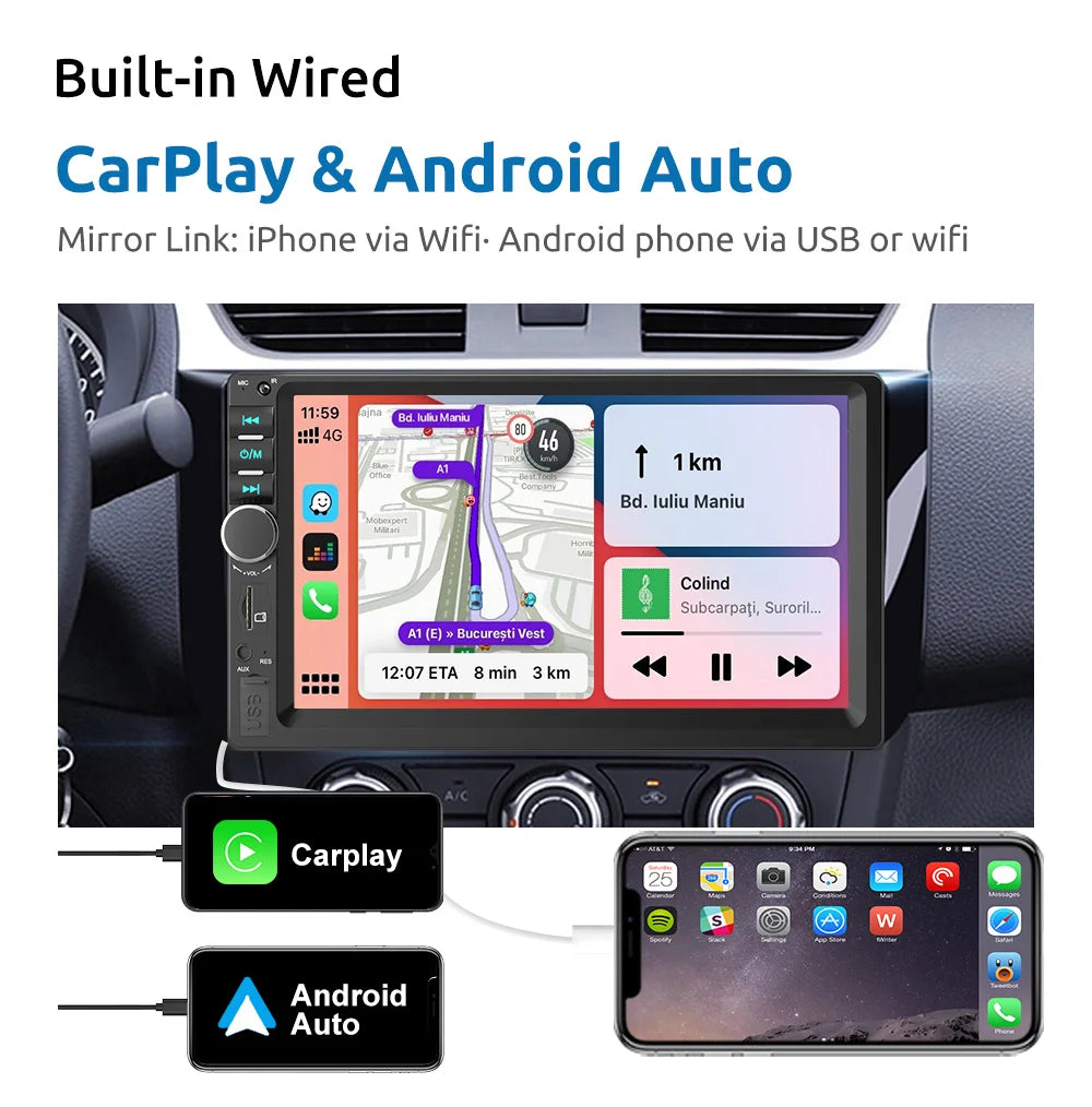 ESSGOO Filaire Carplay Voiture Systèmes Intelligents 7" Autoradio Universel Autoradio Automobile Multimédia Voiture Play Windows Système CE