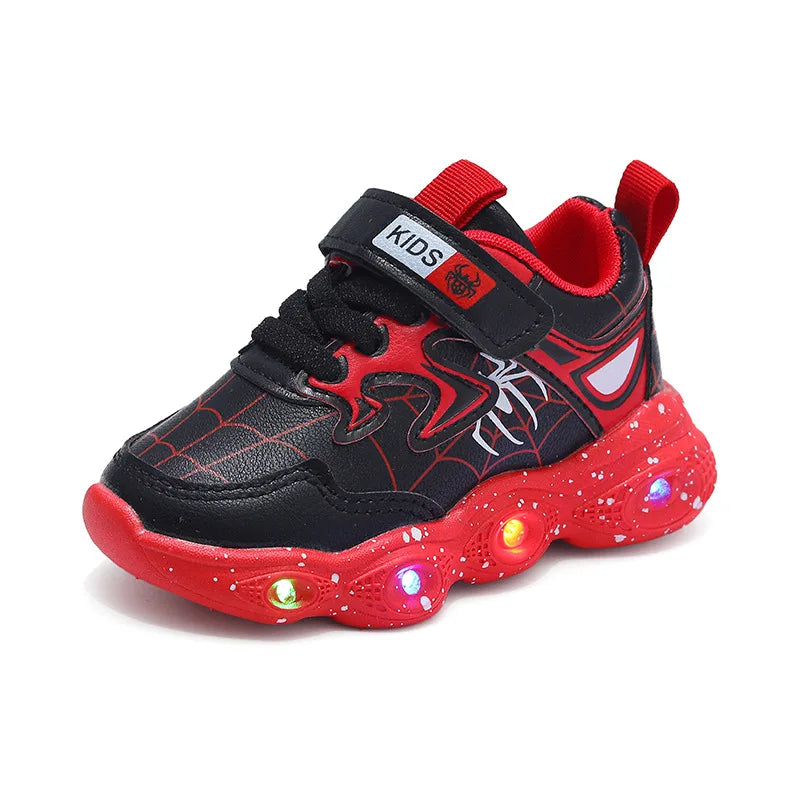 Automne Nouveau Lumineux Enfants LED Lumière Chaussures En Cuir Spider Garçons Casual Chaussures De Sport 1-6 Ans Enfants Baskets