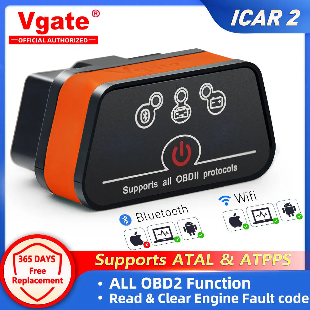 Vgate Icar2 Bluetooth WiFi ELM327 V2.1 Lecteur de code OBD2 Scanner ELM 327 icar 2 Outil de diagnostic pour ios/Android/PC Couple OBDII