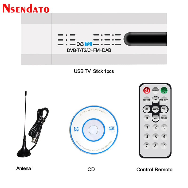 Antenne numérique USB 2.0 HDTV TV télécommande Tuner Enregistreur et récepteur pour DVB-T2 / DVB-T / DVB-C / FM / DAB pour ordinateur portable, livraison gratuite en gros