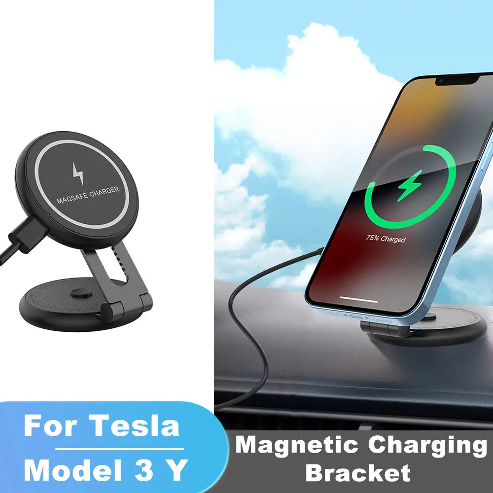 Pour Tesla Model Y 3 Support Magnétique De Téléphone De Voiture Sans Fil Chargeur 360 Rotation De Voiture Support De Téléphone Portable Pour IPhone 12 13 14