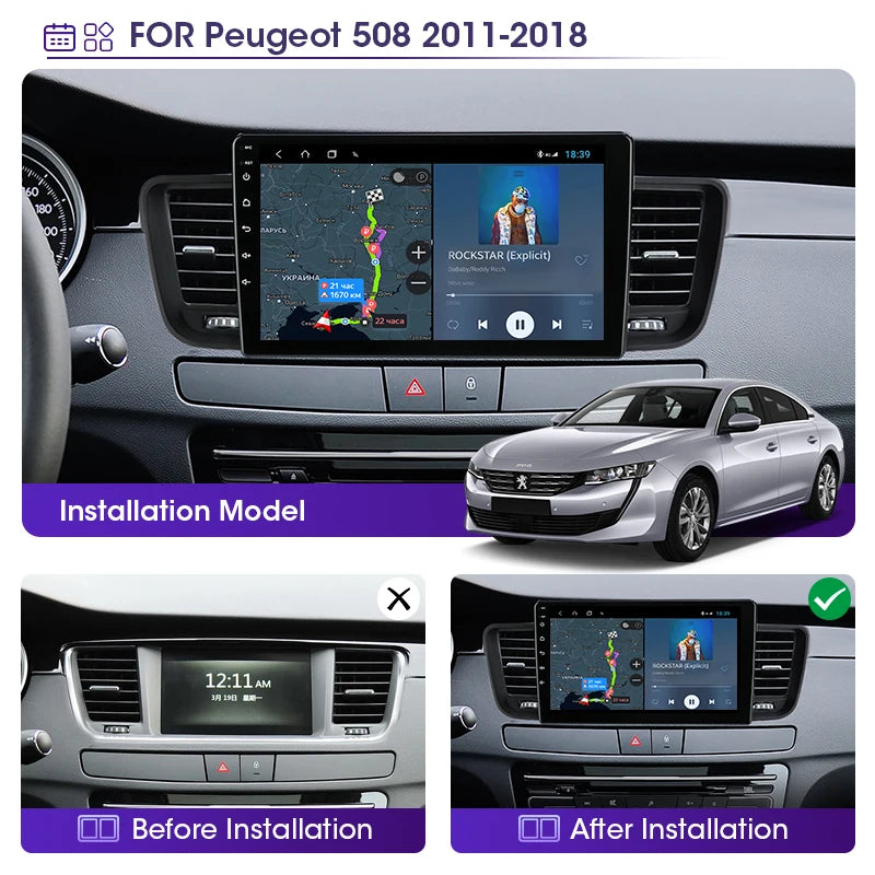 Vtopek 2Din Pour Peugeot 508 2011-2018 4G Android 11 Voiture Stéréo Radio Multimédia Lecteur Vidéo Navigation GPS Unité Principale Carplay